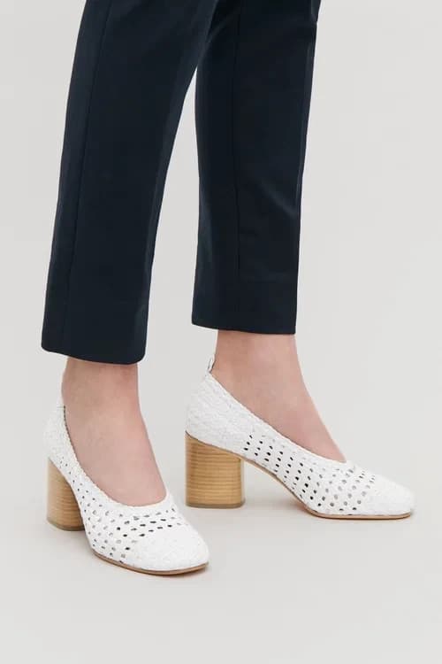 COS Braided White Leather  Block Heel Pumps boho Chic Scandi  Minimalist 36 5.5