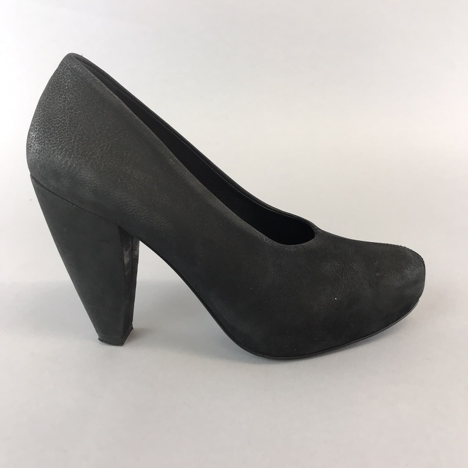 Cos Black Nubuck Leather Slip On Court Details Heels Boho Shoes Size 39 UK6