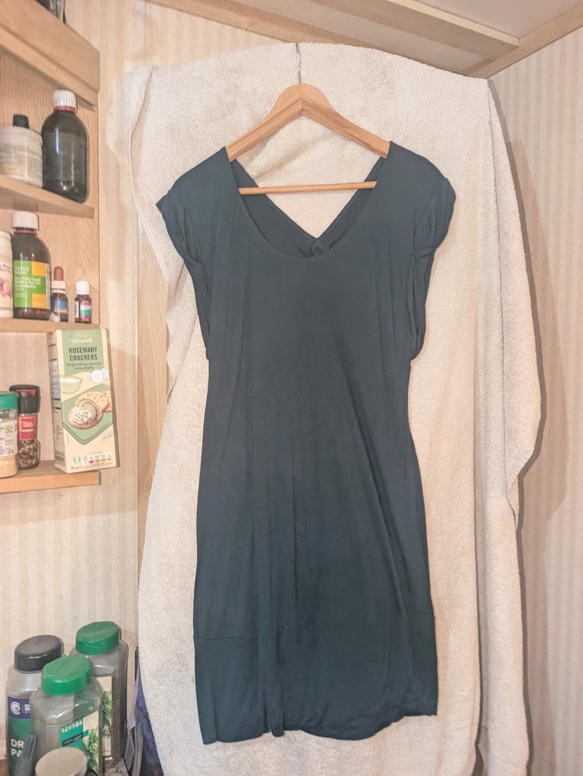 Beautiful Dark Green 100% Viscose Mango Dress With 2 Back Cut Outs, Size M.