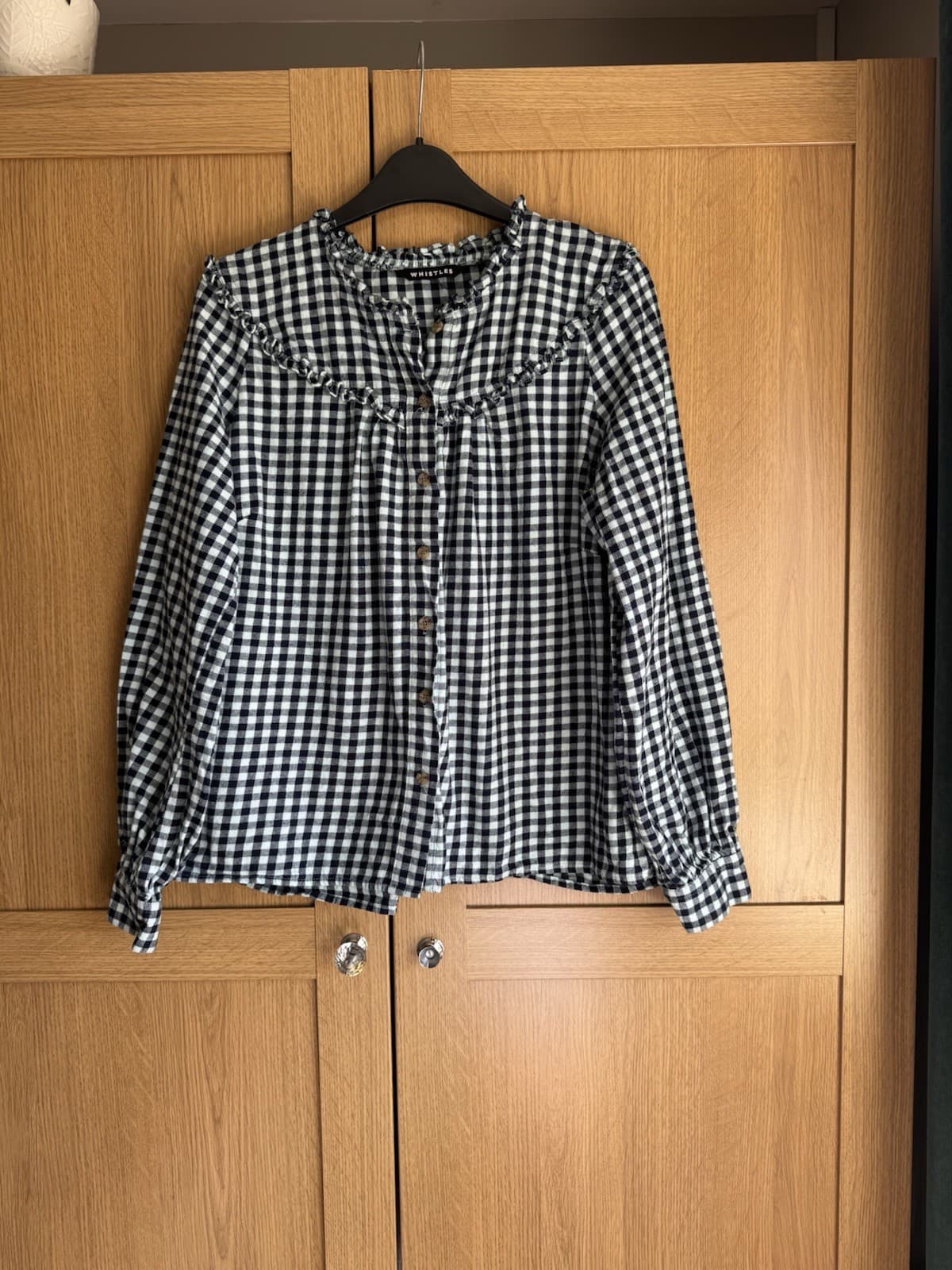 Whistles blouse size 14 blue gingham check cotton casual top shirt