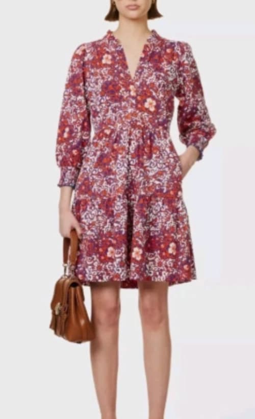 ME+EM - Batik Floral Tiered Skirt Cotton Jersey Mini Dress - Size UK 10