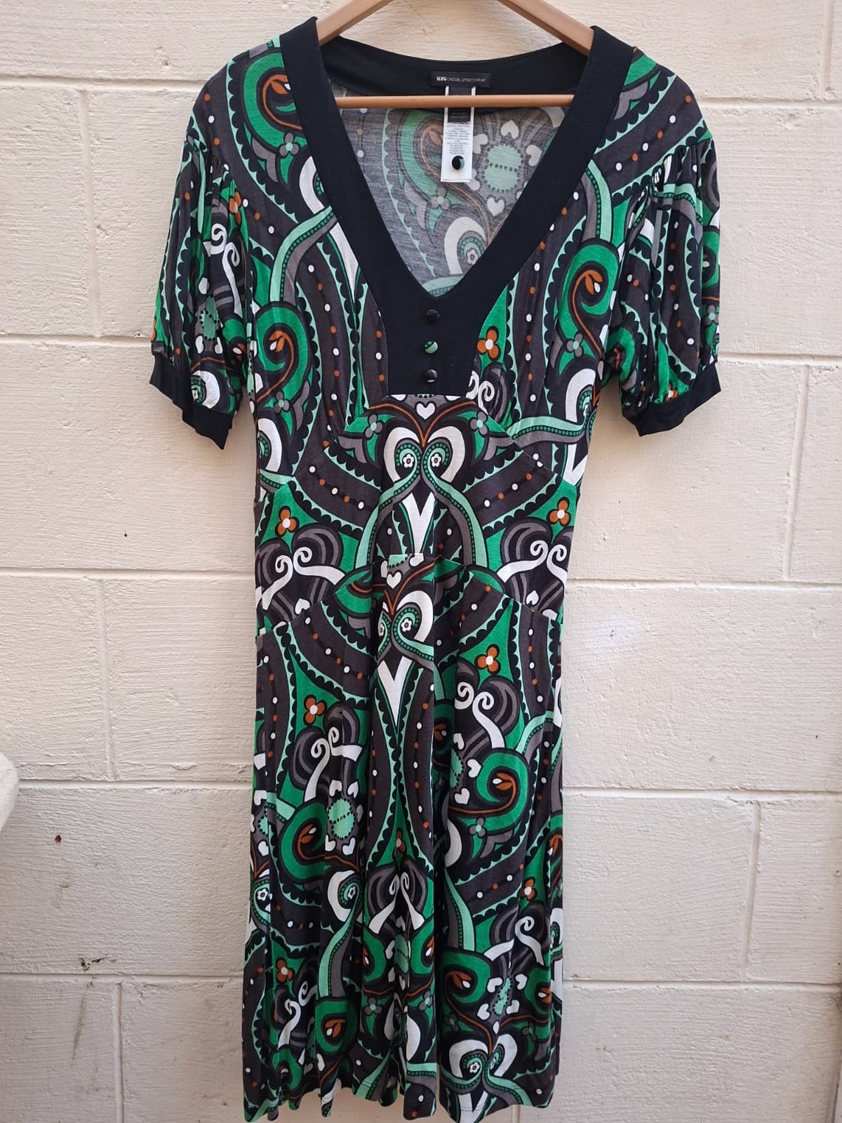Funky Mango patterned dress - size L Large 14 - stretchy comfy - VGC