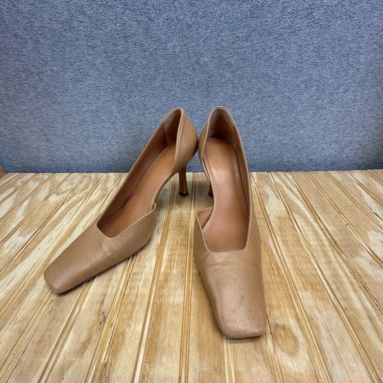 COS Heels Size 10 Tan Brown Leather Square Toe Heeled Pumps Made in Italy