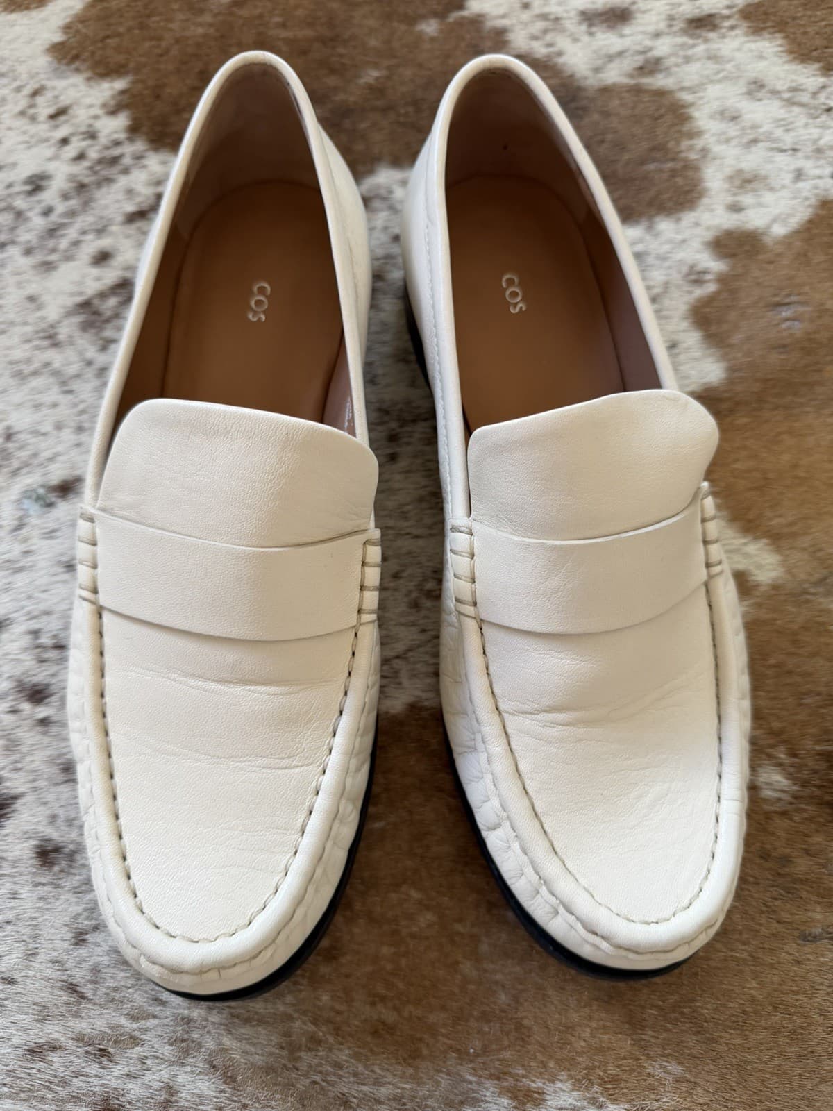 COS Womens Leather Penny Loafer Flats White Cream Ivory Size 39 9 