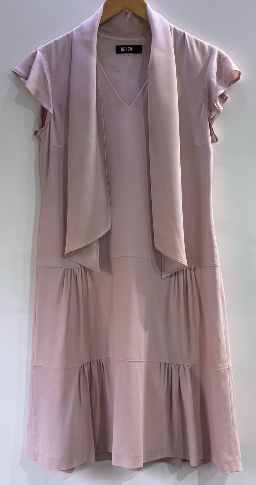 ME+EM Blush Pink Garden Party Midi Dress UK 10 Tiered Skirt Scarf Front