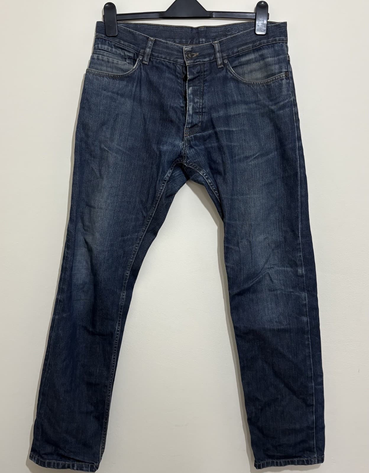 COS Slim Fit Jeans Mens W32 L32 Blue Button Fly Tapered Denim Trousers