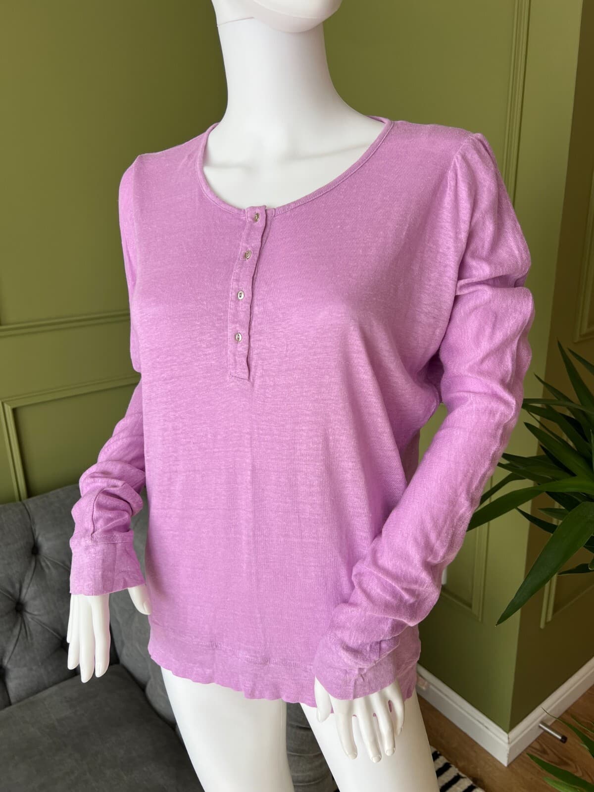 Massimo Dutti Women Top Size M Pale Purple 100% Linen  Long Sleeve Jumper Casual