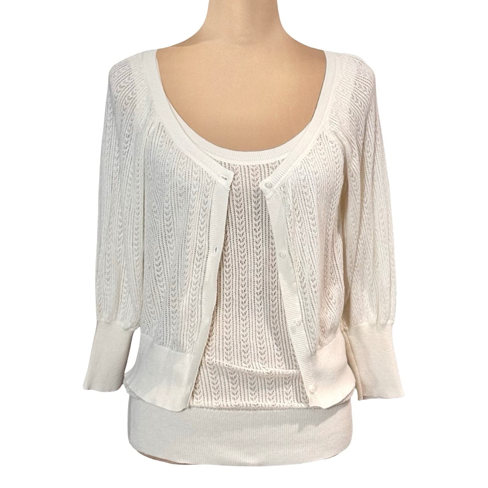 Massimo Dutti Open Knit Twinset Cardigan Tank Top Sz L Lounge Preppy
