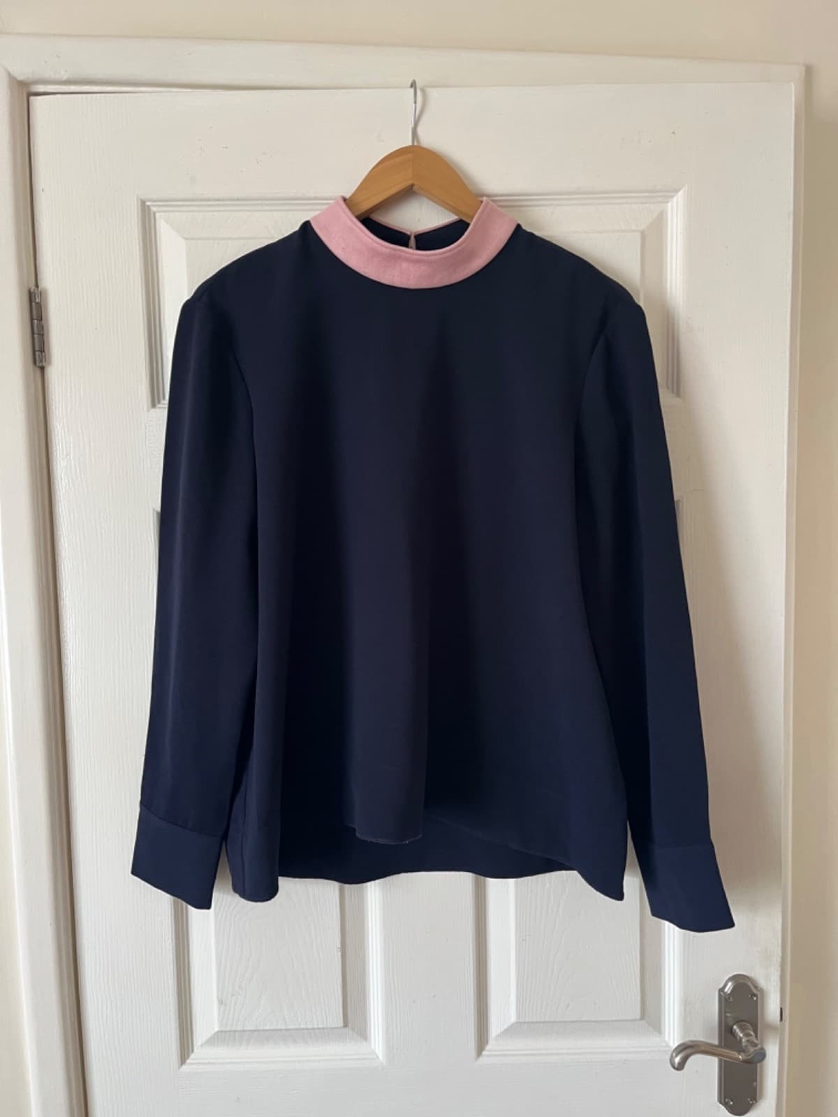 Ted Baker ladies navy blue long sleeved blouse top size 3 UK 12
