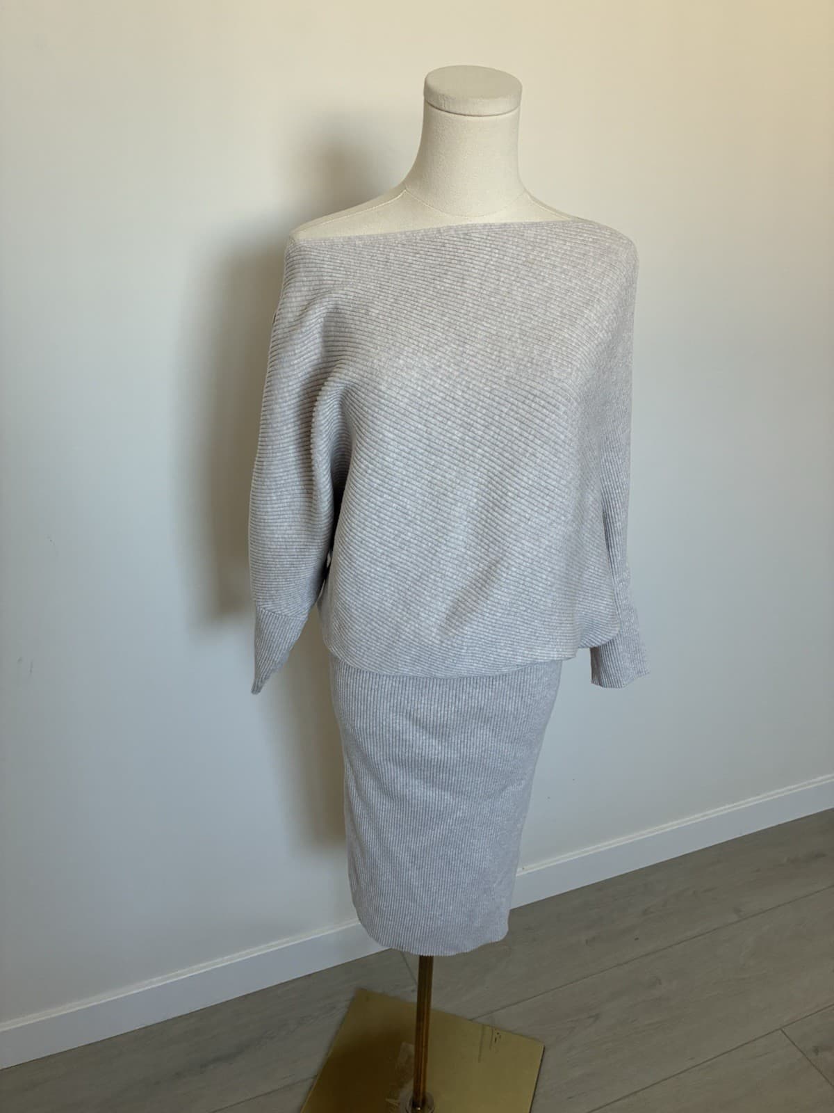 REISS Lara Off Shoulder Draped Knit Dress in Camel