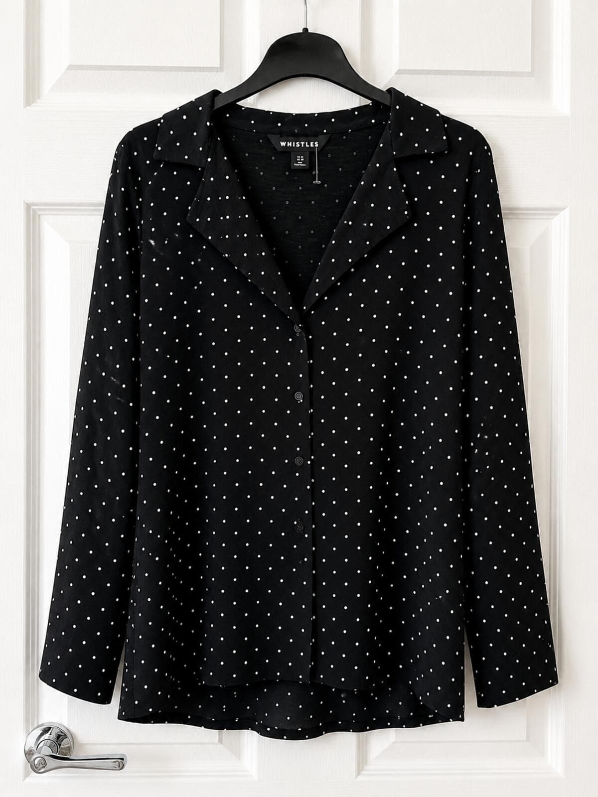 Whistles Medium Black White Polka Dot Blouse Long Sleeve Smart Casual Work