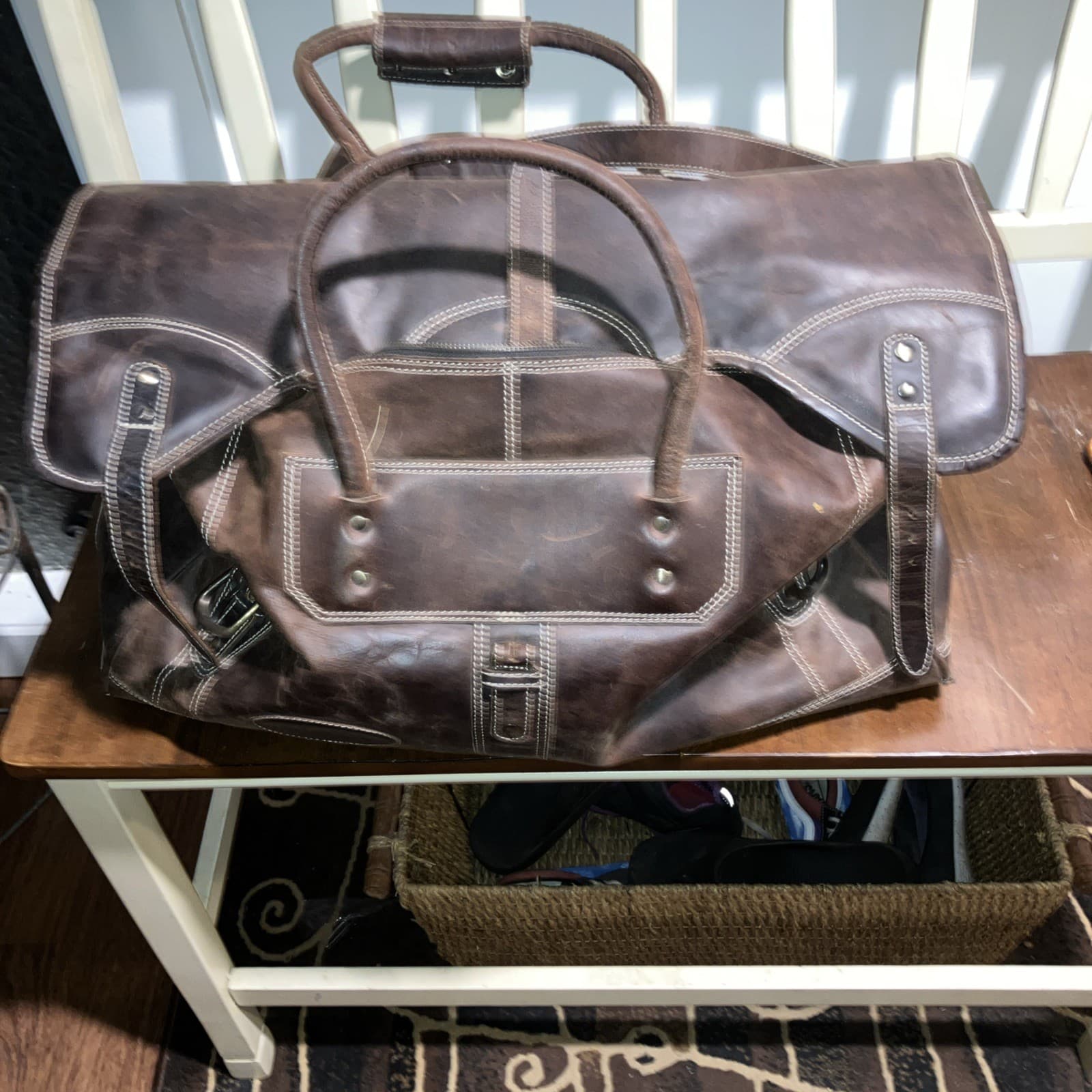 Amazing Vintage Stephens Heavy   Leather Duffel Bag Made In The USA 10x12x22