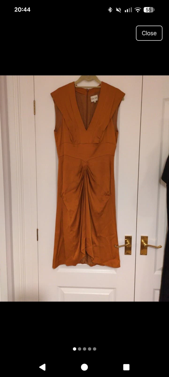 REISS OLGA MARIGOLD V NECK SLEEVELESS GATHERED SKIRT SHEATH DRESS SIZE 8