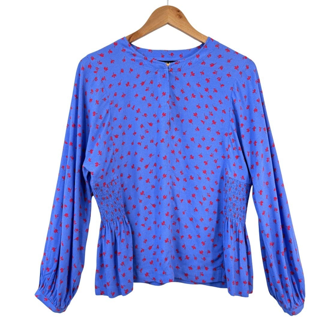 Whistles Blouse Size UK 10 Purple Floral Relaxed Fit Keyhole Neck Long Sleeve